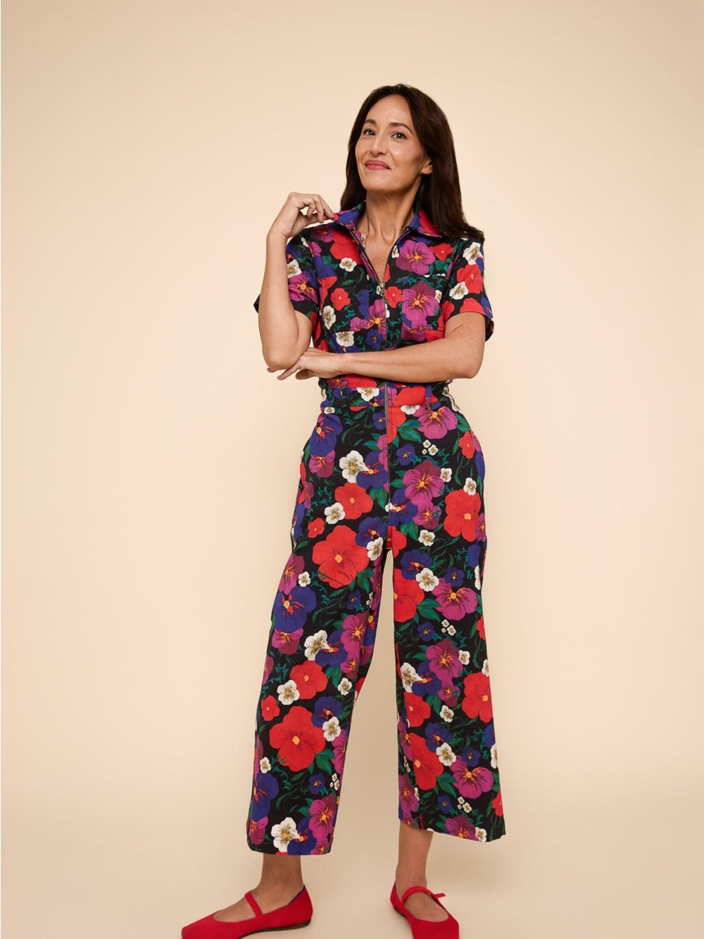 Mixed by Nasrin Quincy Jumpsuit Pansy Print XL
